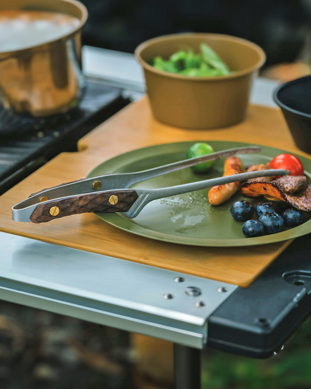 Walnut Grip BBQ Tongs